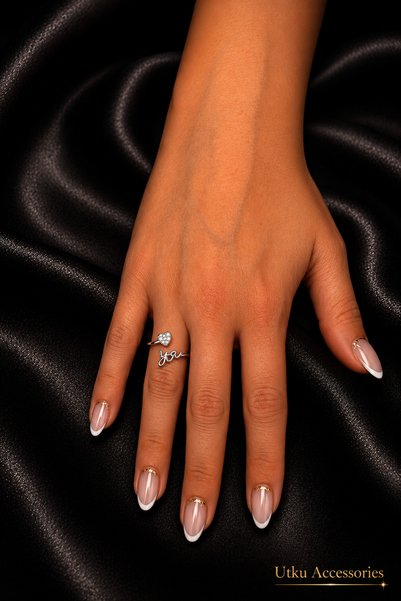 utkuergin Adjustable Steel Ring with Love-Themed Heart and Love Inscription