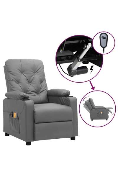 vidaxl Fotoliu de masaj electric, gri, piele ecologică