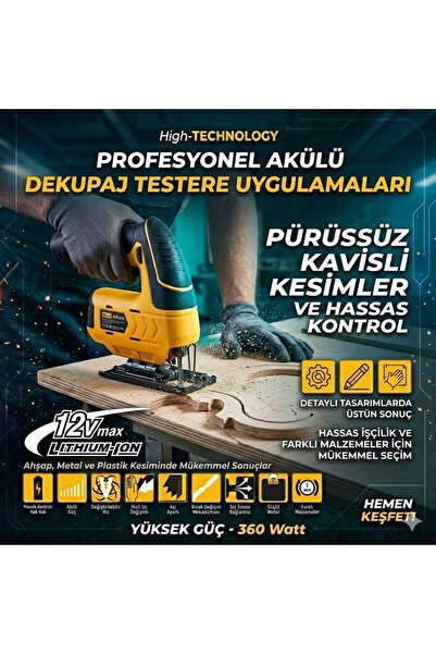 Profesyonel 12 V Çift Akülü Şarjlı Dekupaj Testere Makinesi