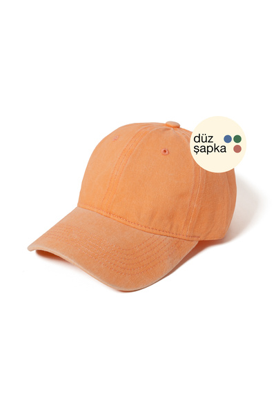 düz şapka studio Flat Hat |   Light Orange Washed Cap - Minimalist, Logo-Free and Text-Free