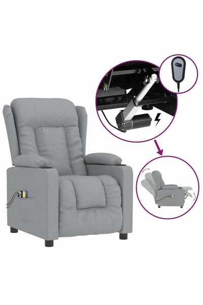 vidaxl Fotoliu de masaj electric rabatabil, gri deschis, textil