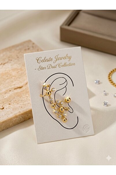 Çağla Accessories Gold Cluster Figured Stone Earcuff Sphere Earring - Cartila...