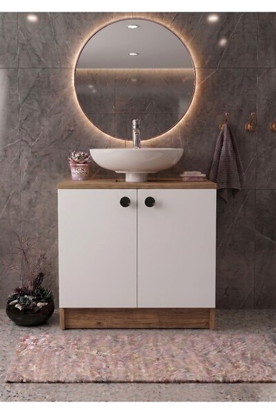 EGN WOODS Atlantik Çam Lavabo Altı Banyo Dolabı - 2 Kapaklı 2 Bölmeli Modüler...