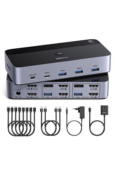 Ugreen HDMI KVM Anahtarı 2 PC 2 Monitör 8K60Hz 4K240Hz Klavye ve Masaüstü Den...