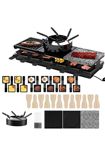UISEBRT 12 kişilik Raclette ızgara, tavalı 3'ü 1 arada raklette cihazı, fondü...
