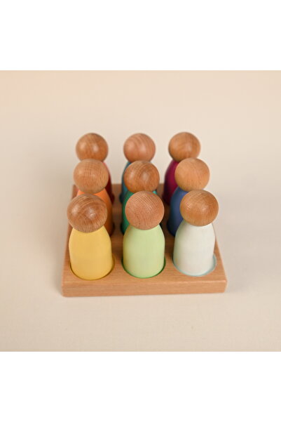 Zyt Tasarım Peg Doll Set and Table 9 Colors Educational Toy Wooden Toy