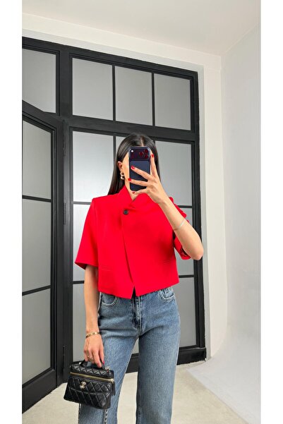 GAUS CO Kırmızı Kısa Kollu Crop Ceket GAUS-01561