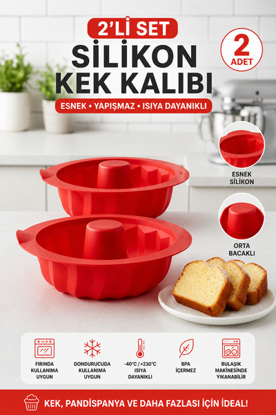 Stork 2 Pieces Premium Silicone Large Chef Cake Mold - Fireproof Non-Stick Ro...