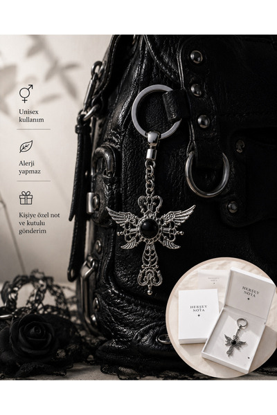 HER ŞEY NOTA www.herseynota.com Gothic Winged Cross Keychain – Vintage Bag Ac...