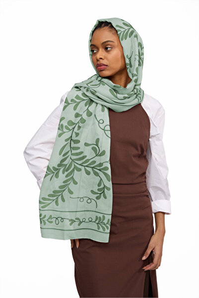 TENCEL NATURE Şal Sarmaşık Desen - Çam Yeşili