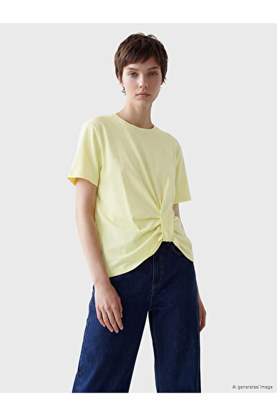 LC Waikiki Yellow Petite Crew Neck Gathered Blouse