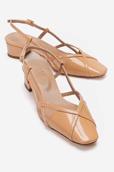 LuviShoes Olena Dark Beige Patent Leather Women's Heeled Sandals