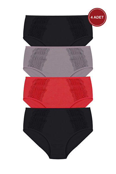 koza iç giyim Women's 4-Pack Cotton Side Lace High Waist Curve Panties