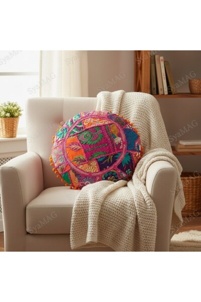 SyaMAG Pernă decorativă rotundă, cu tematică florală, multicoloră, Ø45x12 cm,...