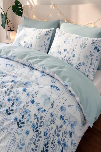 İQON Elastic Sheet Duvet Cover Set Double Size Garden Turquoise