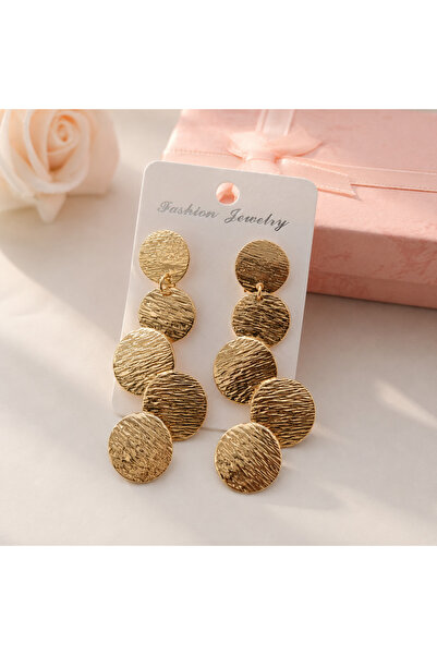 GlaMLo Accessories Дълги златни обеци с текстурирани дискове