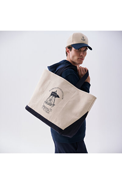 Mudo X Bozburun Yc Men's Ecru Canvas Tote Handbag