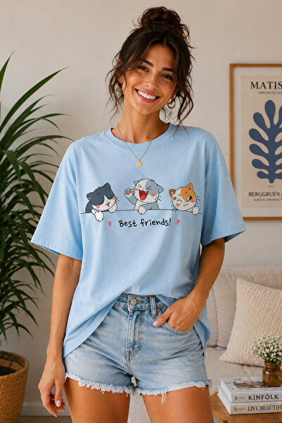 ArtYus Tricou oversize unisex cu imprimeu Best Friends Cat – Tricou casual di...