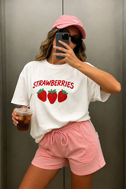ArtYus Strawberries Strawberry Printed Unisex Oversize T-Shirt – Cotton Crew ...