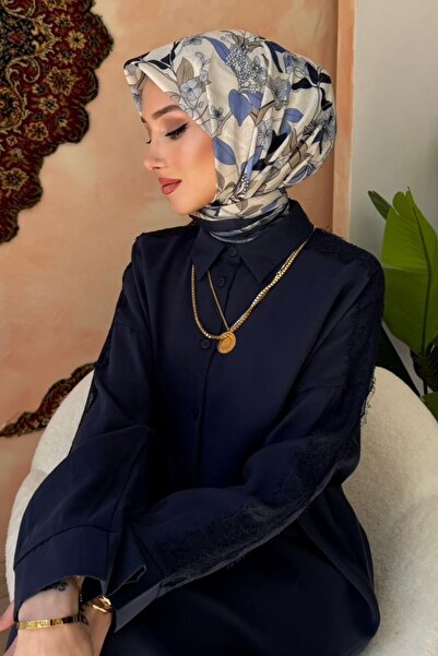 İmajButik وشاح ناعم منقوش باللون الأزرق الداكن