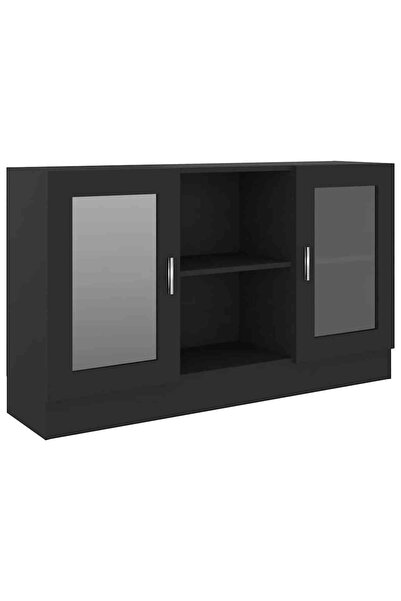 vidaxl Dulap cu vitrină, negru, 120 x 30,5 x 70 cm, lemn prelucrat