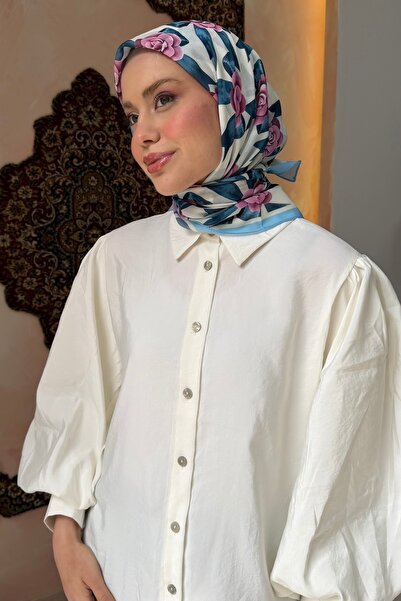 İmajButik وشاح حريري منقوش باللون الأزرق