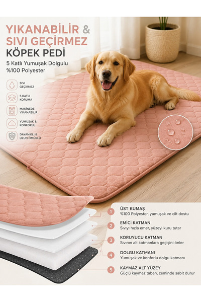 CDE Yıkanabilir Köpek Çiş Pedi Sıvı Geçirmez 5 Katlı Emici Eğitim Pedi