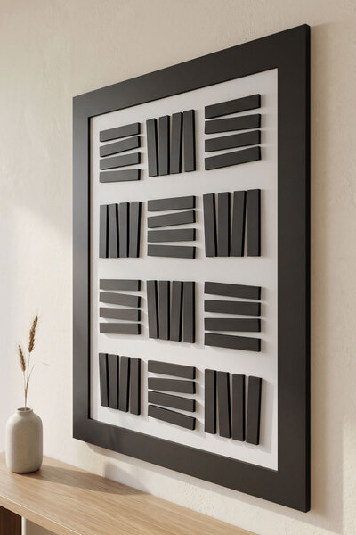Matrix - Minimalist Geometrik Çizgisel 3 Katmanlı Ahşap Duvar Tablosu 50x68 cm