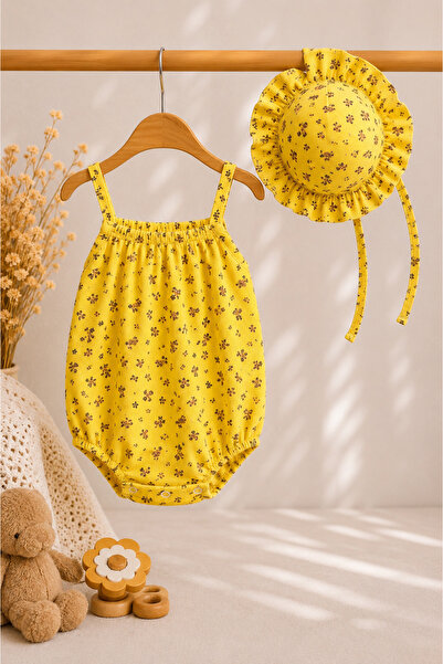 Miray baby kids 🌼 Çiçek Desenli Şapkalı Kız Bebek Tulum