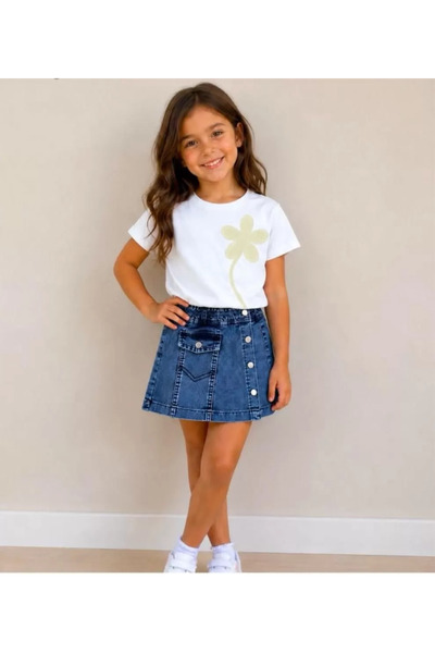 Veraura Lifestyle 3/10 Years Old Embroidered Children's Set with Denim Skirt