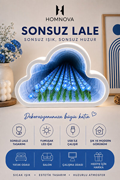 Homnova Sonsuz Lale LED Gece Lambası | Sonsuz Ayna Efektli Bulut Tasarımlı De...