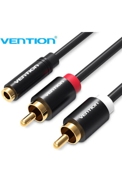 Vention Καλώδιο Jack 3.5mm, Θηλυκό 3.5mm σε 2x RCA Αρσενικό, Μαύρο, 2μ, με επ...