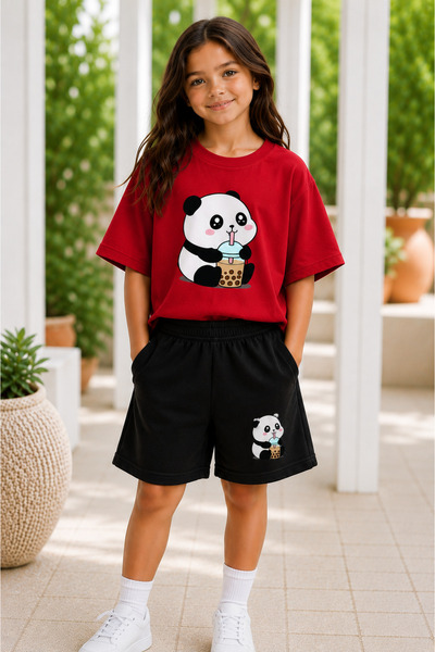 VODEXA Girls' T-Shirt Shorts Set 100% Cotton Summer Comfortable Coffee-Drinki...