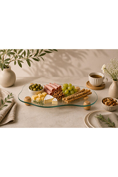 Kitchen Line Decorative Glass Presentation Tray with Wooden Legs – 22 X 34 cm