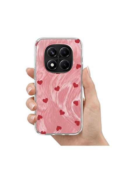 Zebana Xiaomi Redmi Note 15 Pro 5G Uyumlu Kılıf Pink Heart Silikon Kılıf Kırmızı