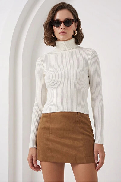 Şeker Portakalım Women's High Neck Fit Cut Knitwear White Sweater