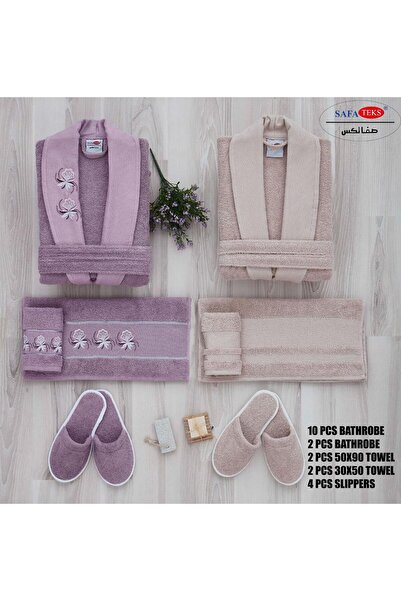 Roya Embroidery 10Pcs Bathrobe Set 100% Cotton