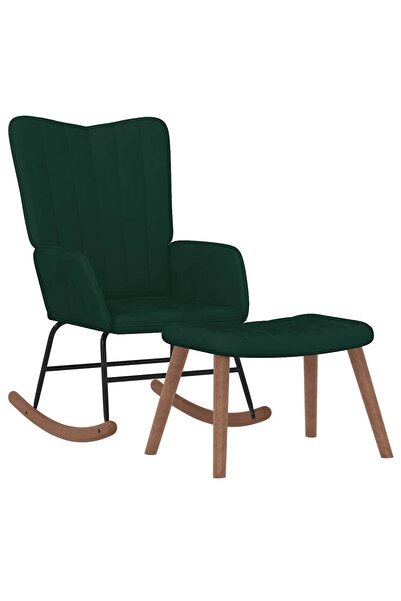 vidaxl Scaun balansoar cu taburet, verde închis, catifea