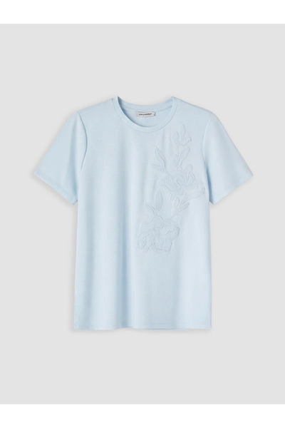 LC Waikiki Blue Embroidered Soft Touch Women's T-Shirt