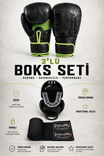 Dragondo Profesyonel Boks Eldiveni Bandaj Dişlik Seti Dövüş Sporları Ekipmanı