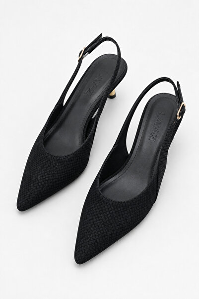 Women Lay-z Women's Black Pointed Toe Gold Detailed Low Heel Slingback Shoes