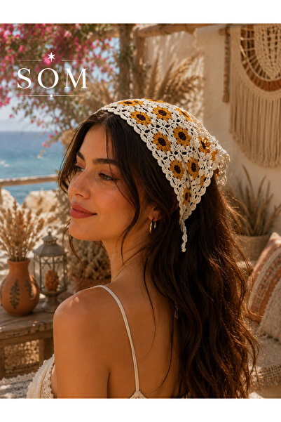 som El Yapımı Papatya Motifli Örgü Bandana | Bohem Yazlık Kadın Saç Aksesuarı 🌻