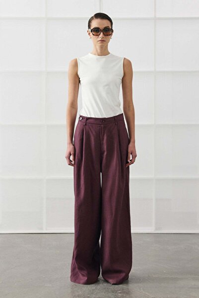 Molene Pantaloni Palazzo din in, culoare prună