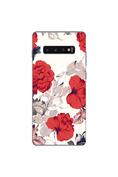 Other Samsung S10 Plus Red Flowers Transparent Silicone TPU Θήκη