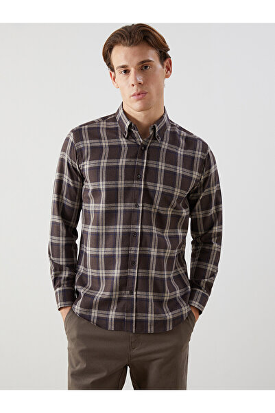 LC Waikiki Nevavm Slim Fit Long Sleeve Plaid Men's Shirt with Difference