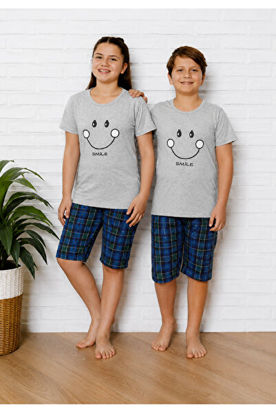Serena Pijama copii cu maneca scurta si pantalon 3/4- culoare gri