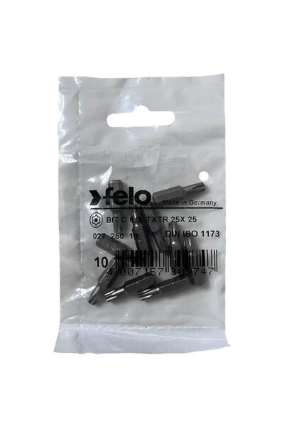 FELO Set de 10 biți, profil industrial, Torx TR, C6.3, TTX25, 25mm