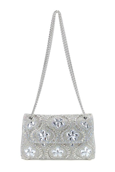 OEM Silver evening wedding clutch bag with rhinestones