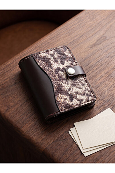 LUNA LUSTER Genuine Leather 6-Compartment Snake Print Minimalist Cream Card H...