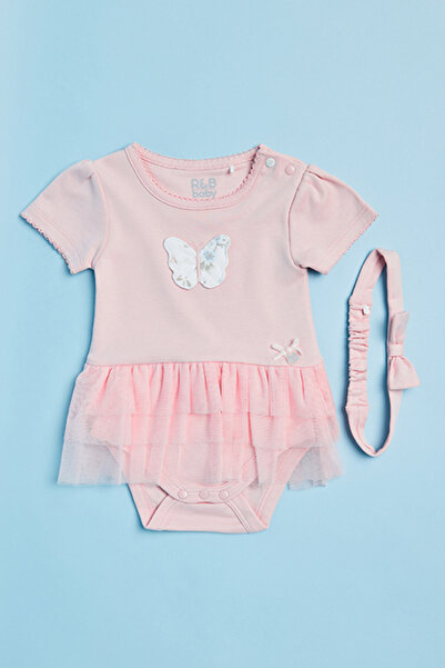 R&B Appliqued Tulle Bodysuit Dress with Headband Set